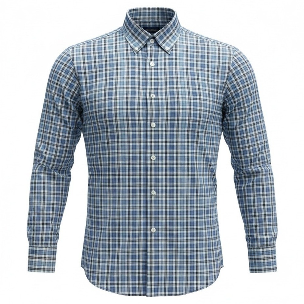 Brooks Brothers Mens M Regular Fit Non Iron Supima Cotton Plaid Shirt Blue White